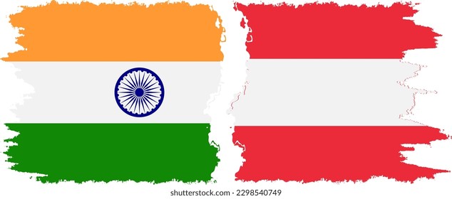 Austria and India grunge flags connection, vector