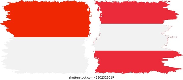 Verbindung zwischen Österreich und Indonesien mit Grunge-Flaggen, Vektorgrafik