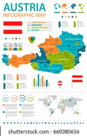 Austria info graphic map and flag - vector illustration