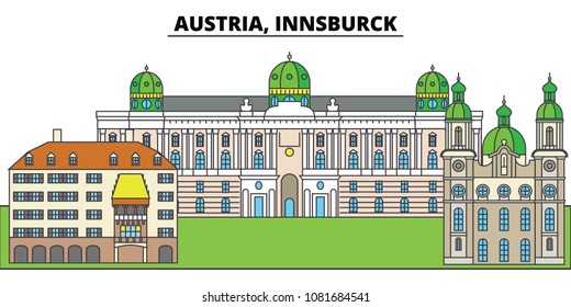 Austria, Innsburck. City skyline, architecture, buildings, streets, silhouette, landscape, panorama, landmarks. Editable strokes. Flat design line vector illustration concept. Isolated icons