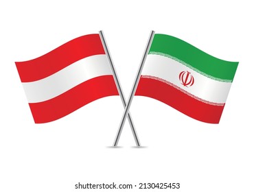 Austria and Iran crossed flags. Austrian and Iranian flags, isolated on white background. Vector icon set. Vector illustration.