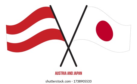 Austria and Japan Flags Crossed And Waving Flat Style. Official Proportion. Correct Colors.