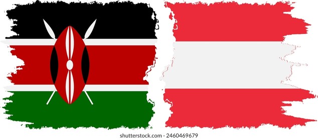 Austria and Kenya grunge flags connection, vector
