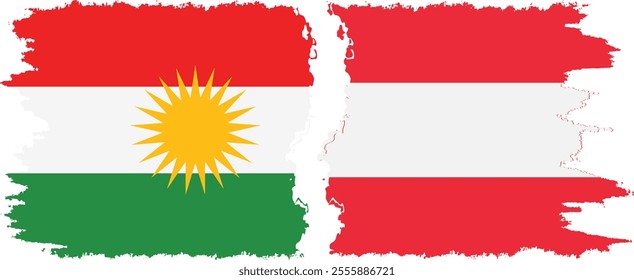 Austria and  Kurdistan grunge flags connection, vector