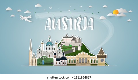 Austria Landmark Global Travel And Journey paper background. Vector Design Template.used for your advertisement, book, banner, template, travel business or presentation.