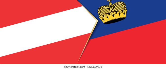 Austria and Liechtenstein flags, two vector flags symbol of relationship or confrontation.