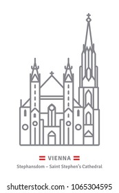 Austria line icon. Saint Stephens Cathedral and Austrian flag vector illustration.