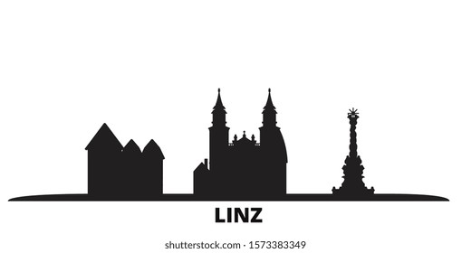 Austria, Linz city skyline isolated vector illustration. Austria, Linz travel black cityscape