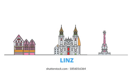 Austria, Linz line cityscape, flat vector. Travel city landmark, oultine illustration, line world icons