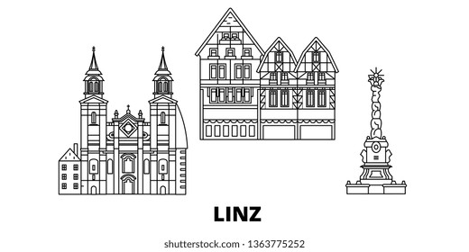 Austria, Linz line travel skyline set. Austria, Linz outline city vector illustration, symbol, travel sights, landmarks.