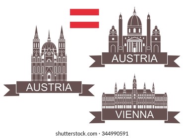 Austria logo. Isolated Austria buildings on white background