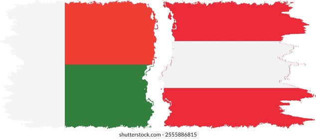 Austria and Madagascar grunge flags connection, vector