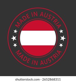 Austria Made in Stamp in circle with flag Vector template on white background