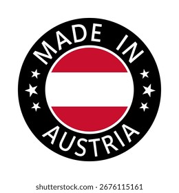 Austria Made in Stamp in circle with flag Vector template on white background