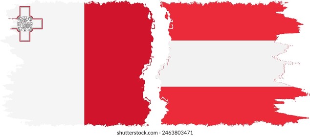 Austria and Malta grunge flags connection, vector