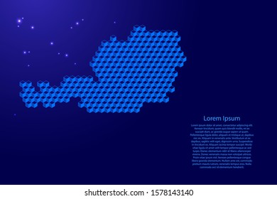 Austria map from 3D blue cubes isometric abstract concept, square pattern, angular geometric shape, glowing stars. Vector illustration.