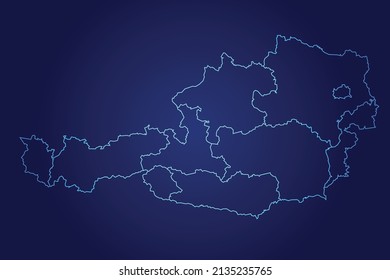 Austria Map of Abstract High Detailed Glow Blue Map on Dark Background logo illustration 