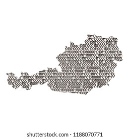 Austria map abstract schematic from black ones and zeros binary digital code. Vector illustration.