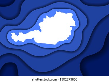Austria map abstract schematic from blue layers paper cut 3D waves and shadows one over the other. Layout for banner, poster, greeting card. Vector illustration.