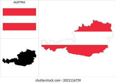 Austria map with Austrian flag background - map as a black pattern and Austrian flag available separately