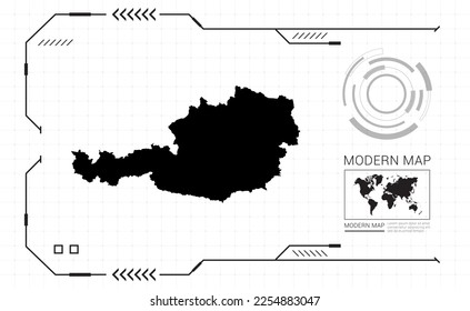 Austria map of black digital frame HUD, GUI, UI interface technology radar vector.