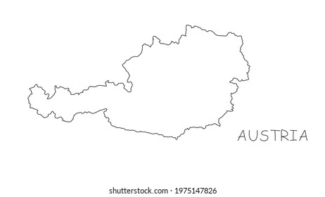 Austria map black line on white background. Vector illustration.