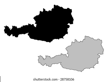 Austria map. Black and white. Mercator projection.