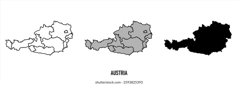 Austria Map - black World Map, outline International vector template with High detailed isolated on white background - Vector