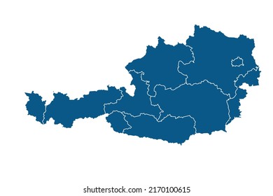 Austria map blue Color on White Backgound