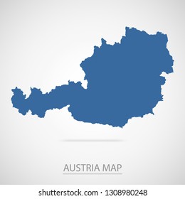 Austria map. Blue Austria map and Country name . Vector map on gray background.