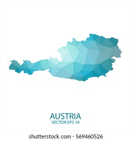 Austria map - blue geometric rumpled triangular low poly style gradient graphic background , polygonal design for your . Vector illustration eps 10.
