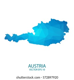 Austria map - blue geometric rumpled triangular low poly style gradient graphic background , polygonal design for your . Vector illustration eps 10.