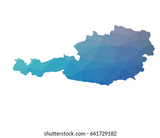 Austria map - blue geometric rumpled triangular low poly style gradient graphic background