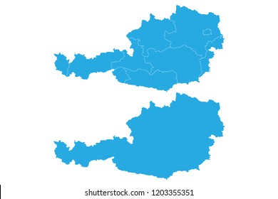 Austria map - blue pastel graphic background . Vector illustration eps 10.High detailed blue vector map - Austria.