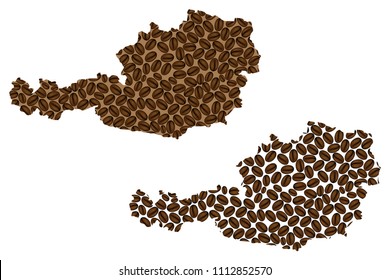 Austria -  map of coffee bean, Republic of Austria map made of coffee beans,