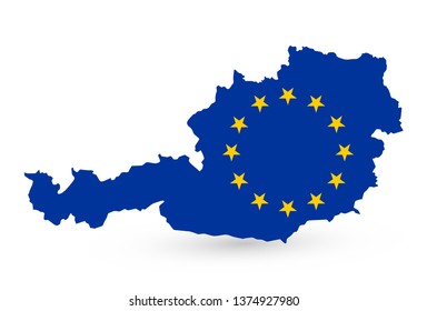 Austria Map Coloured By EU Flag - Detailed map of Austria vector illustration - All elements are separated in editable layers clearly labeled.