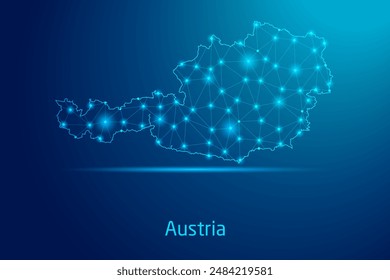 Austria map - concept of communication technology, graphic of low poly.