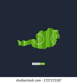 Austria. Map of the country with a football field. Vector football illustration.