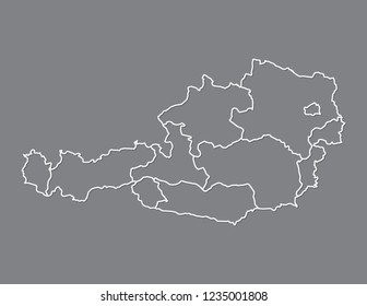 Austria map with different states using white lines on dark background vector illustration
