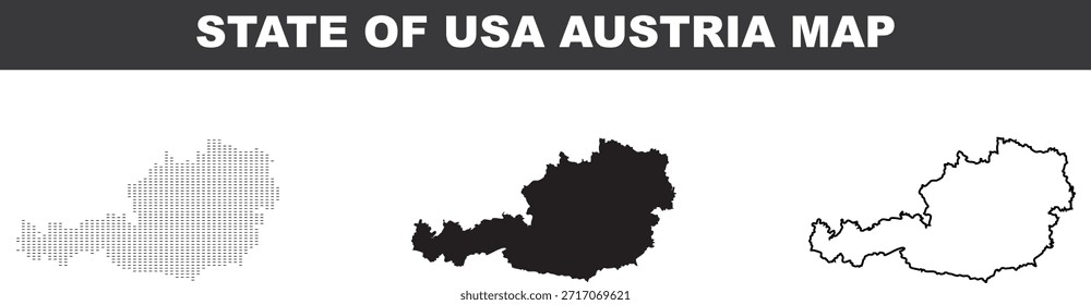 Áustria mapa em diferentes estilos sobre fundo branco