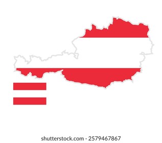 Austria Map with Flag Below on Right Side. Map of Austria with the National Flag Positioned Below on the Right, Representing Austria Unity and Identity