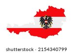 Austria map flag, coat of arms vector silhouette illustration isolated on white. Burgenland, Carinthia, Lower, Upper Austria, Salzburg, Styria, Tyrol, Vienna, Voralberg. Emblem, banner national symbol