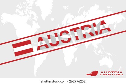 Austria map flag and text illustration, on world map