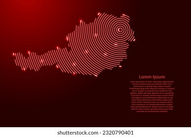 Austria, map from futuristic concentric red circles and glowing stars for banner, poster, greeting card