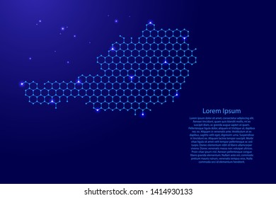 Austria map from futuristic hexagonal shapes, lines, points  blue and glowing stars in nodes, form of honeycomb or molecular structure for banner, poster, greeting card. Vector illustration.