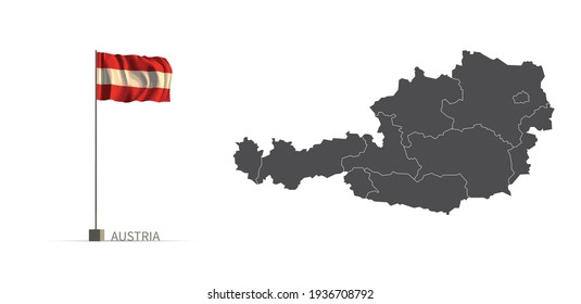 Mapa de Austria. mapa vectorial de país gris e ilustración 3d del indicador.