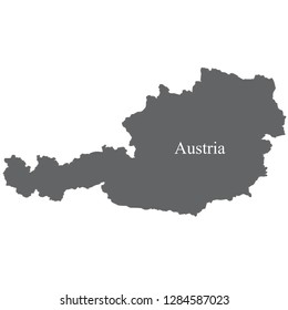 Austria map, gray with white country name letters on the map.