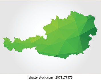 Mapa de Austria Color verde sobre fondo blanco poligonal