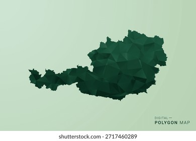 Mapa da Áustria - Ilustração de vetor estilo polígono verde, baixo projeto geométrico poly com Silhueta limpa no fundo verde macio.