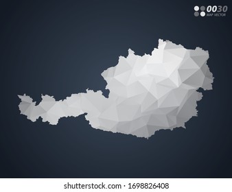 Austria map grey polygon red triangle mosaic with dark background. style gradient vector.